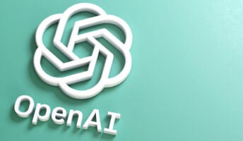 Logo of OpenAI, the ChatGPT developer, against a green background