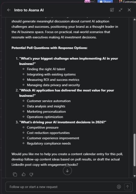 Asana AI content generator helping me brief