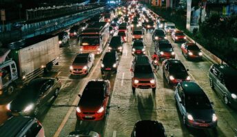 Cars on a road at night