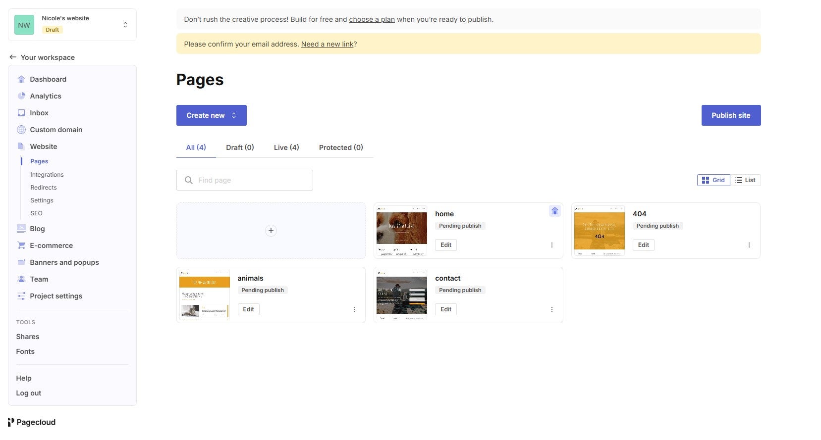 PageCloud page dashboard
