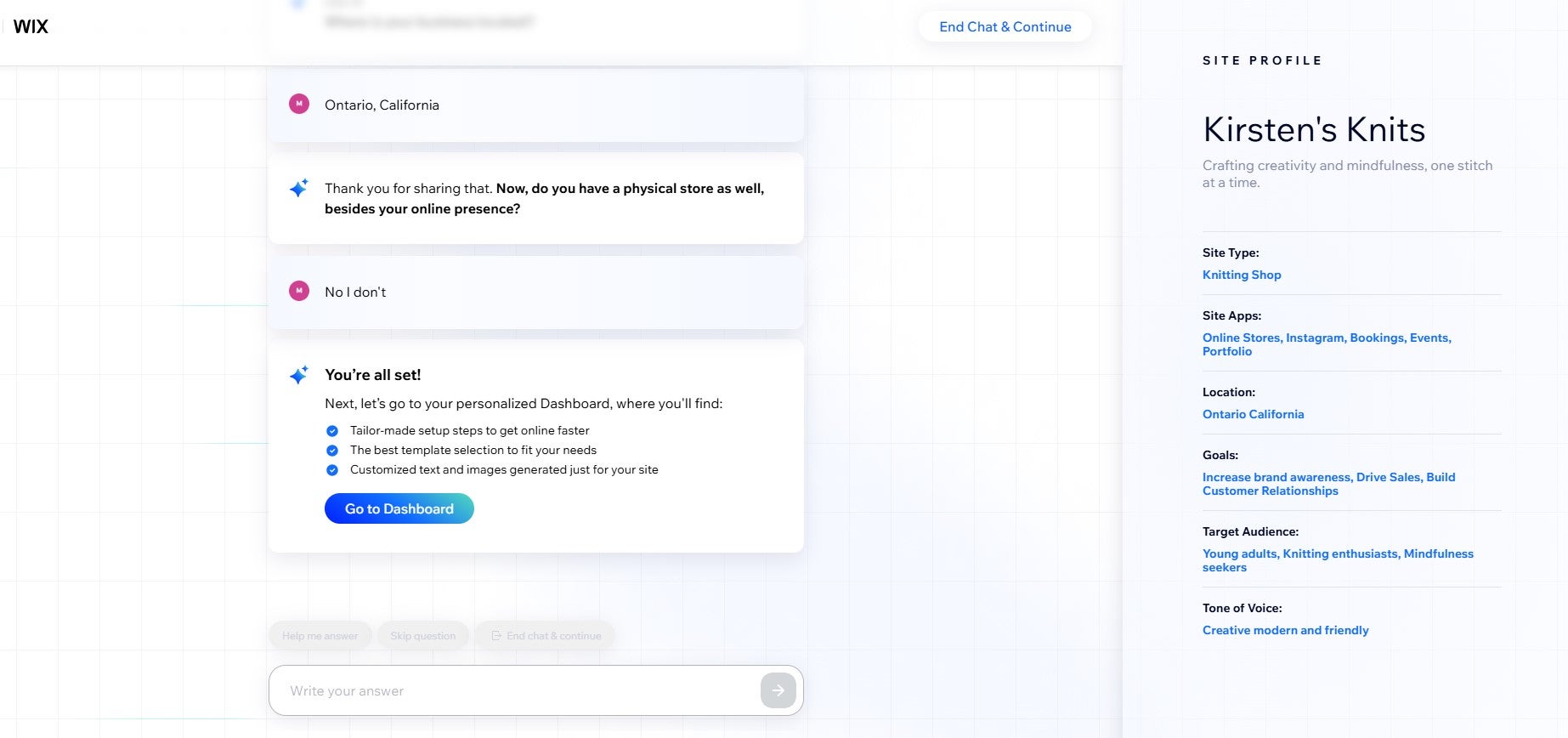 Wix final site profile AI builder. Source: Tech.co testing