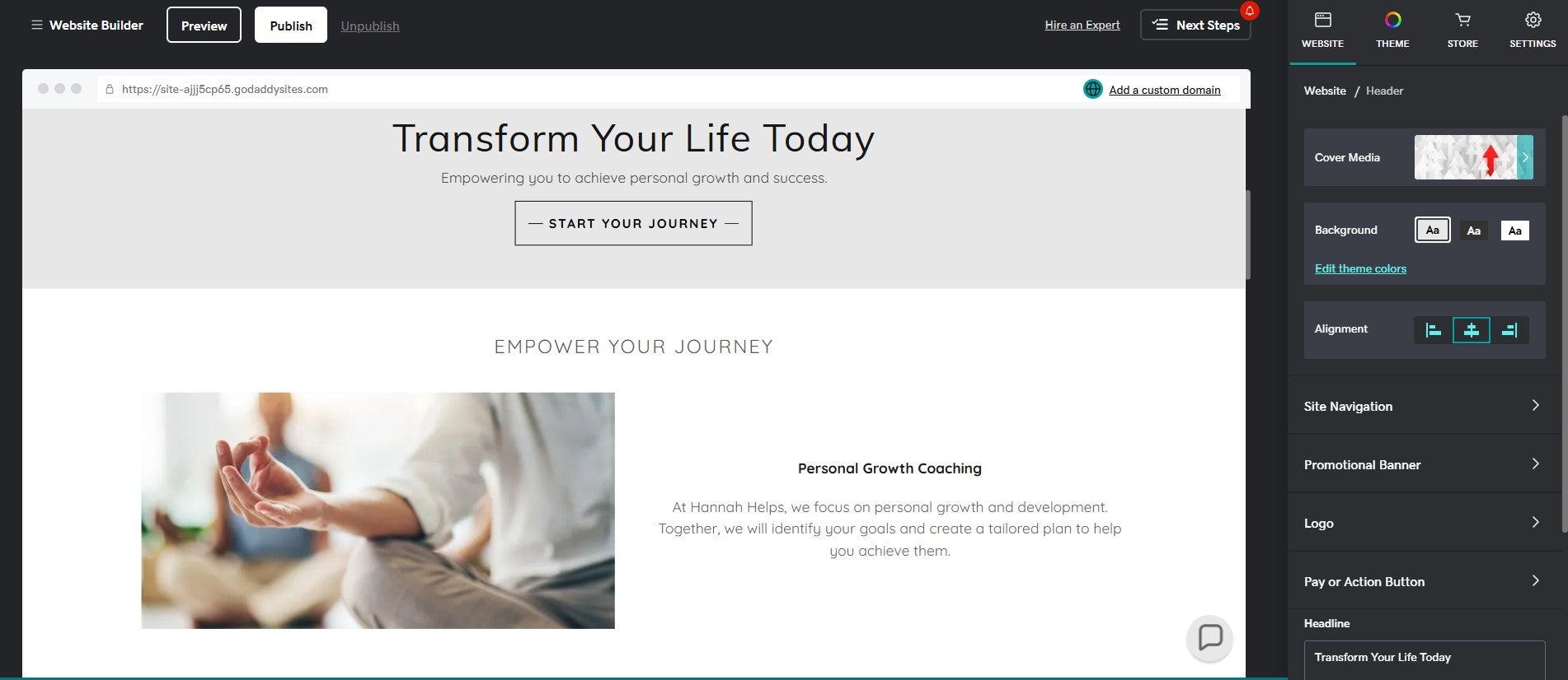 GoDaddy generated website