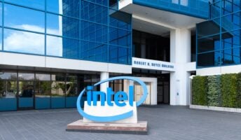 Outside Intel offices with logo