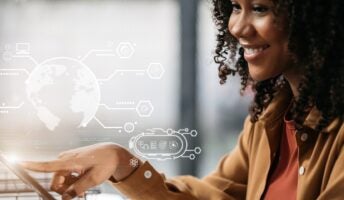 Woman using phone to connect with AI agents