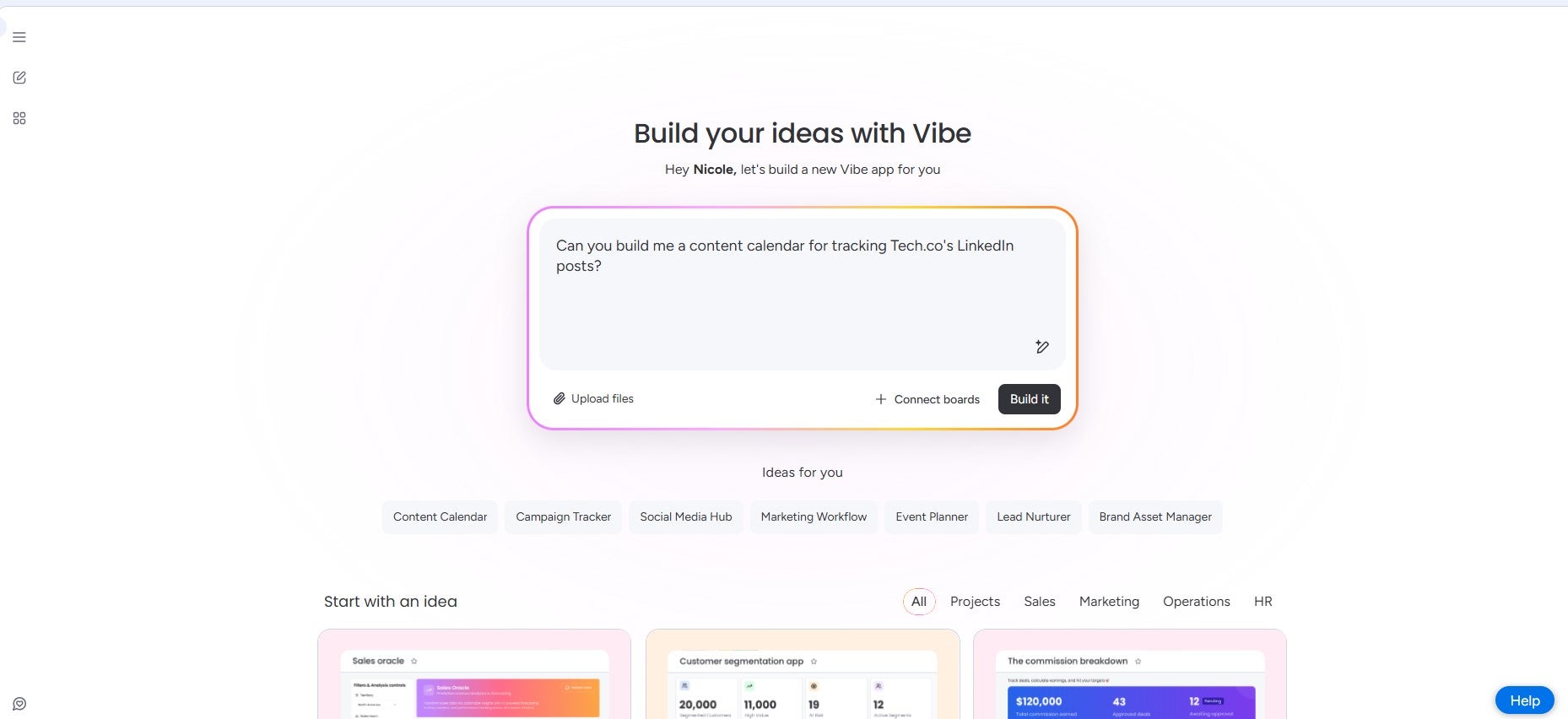 monday Vibe tool prompting home