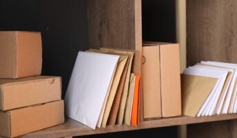 Small packages lined on shelf