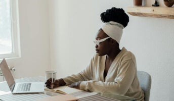 Someone working at home on a laptop