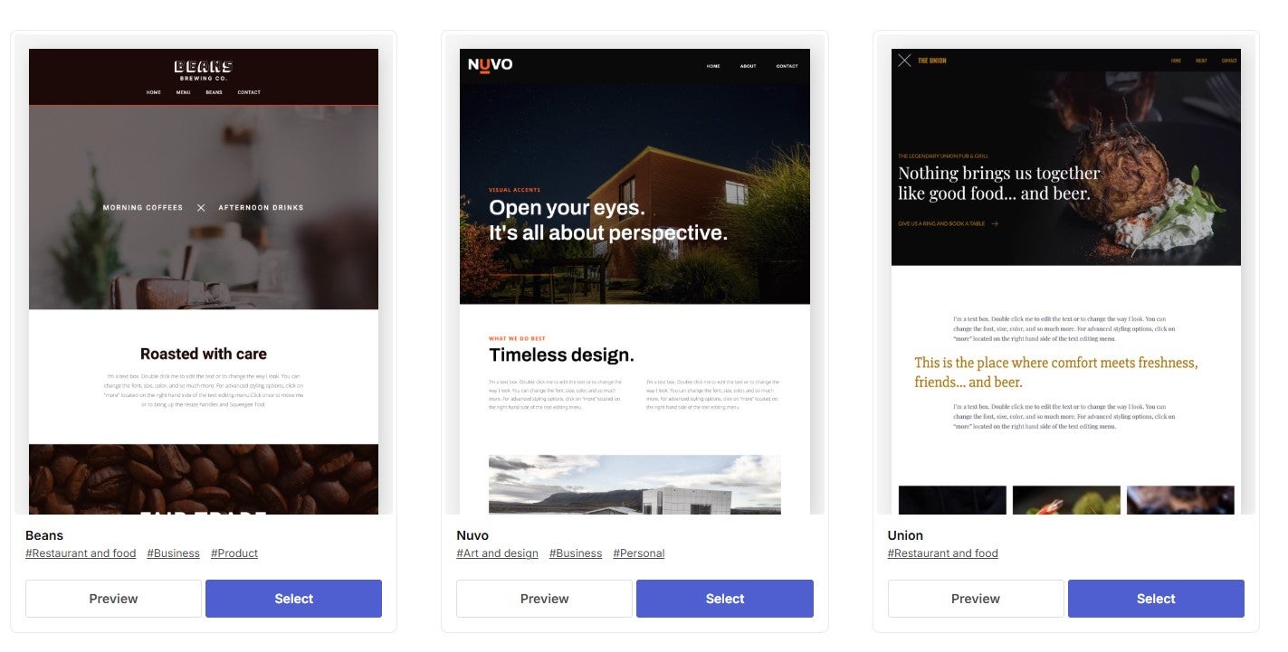 PageCloud template options
