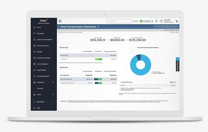 Total compensation for employee statement