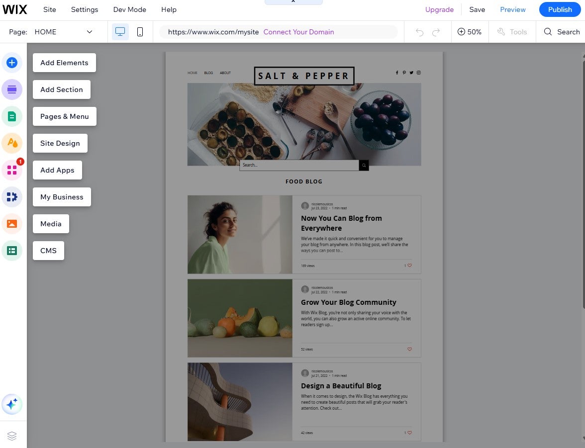 Building a tester blog with Wix's AI website builder. Source: Tech.co