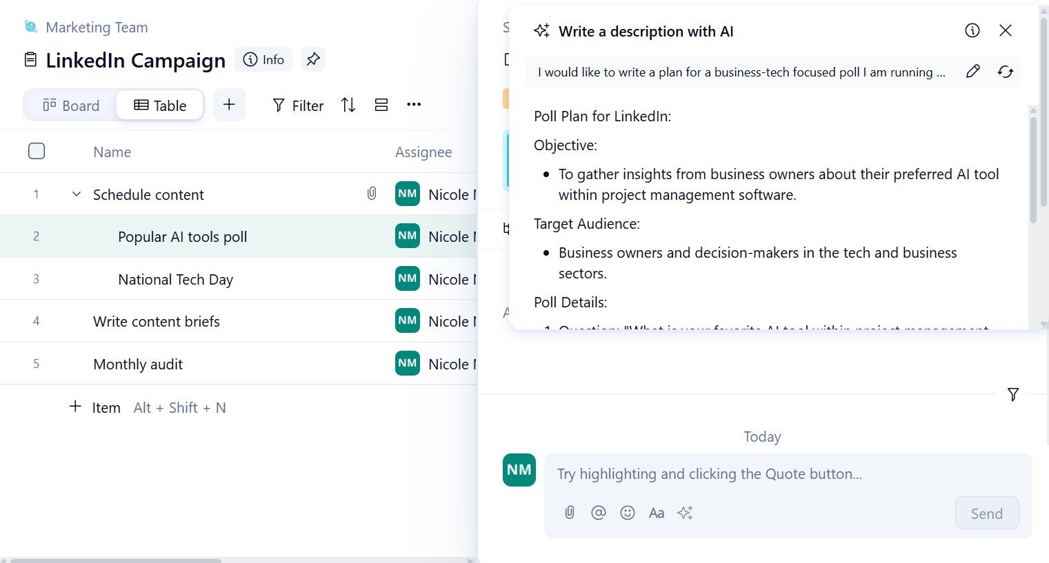 Wrike AI creating briefs