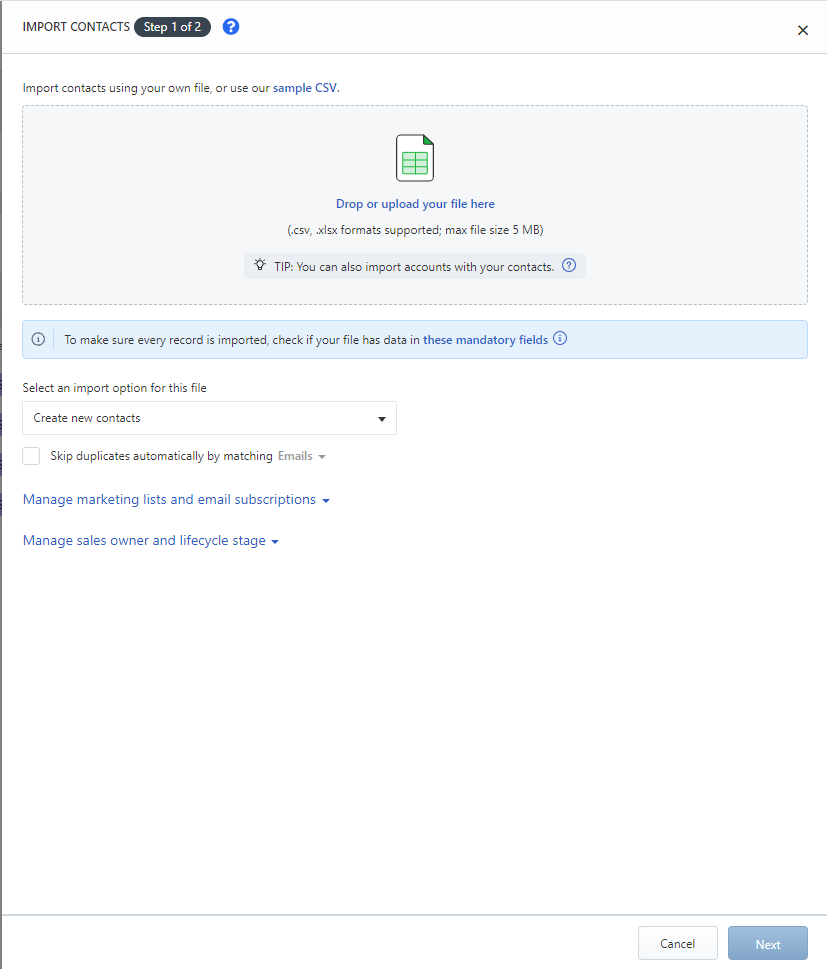 Freshsales Import Contacts Excel