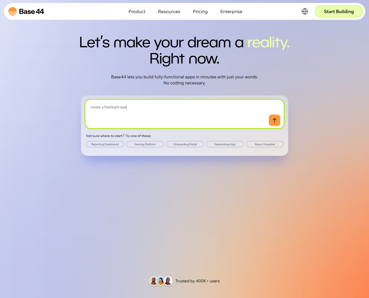 Inputting a prompt into Base44's home screen. Source: Tech.co Testing