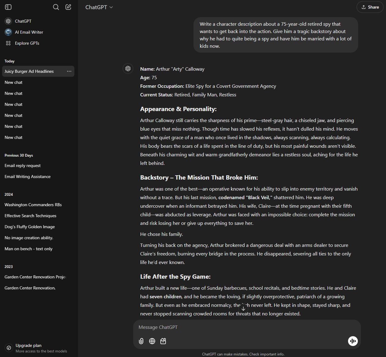ChatGPT can get pretty creative when it wants to, but we still recommend giving it your own spin. Source: Tech.co testing