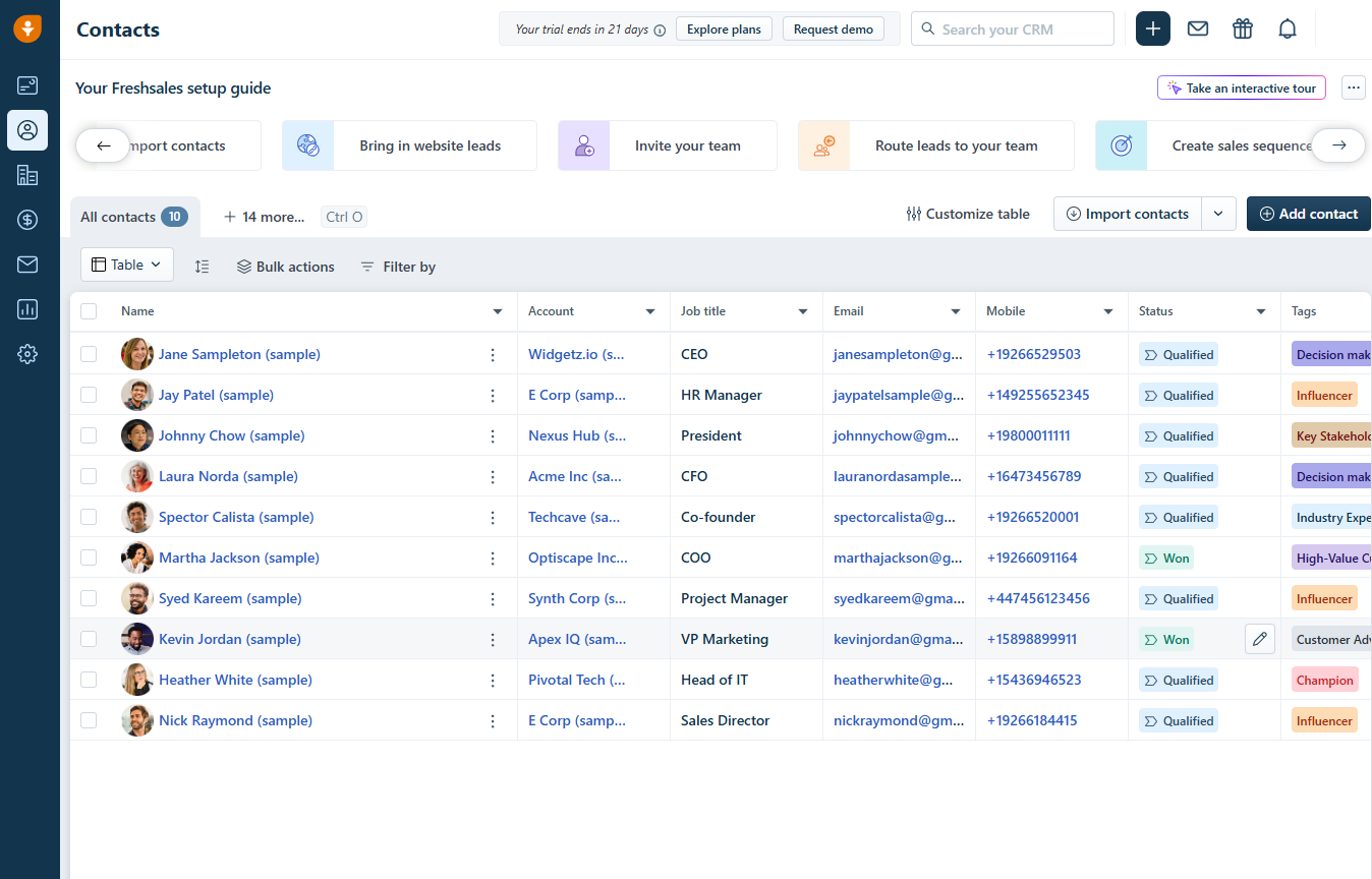 We found the contact database for Freshsales to be easy to use and very customizable. Source: Tech.co testing