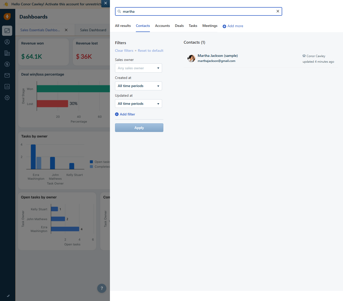 The search CRM function made it easier to for our team to navigate the platform. Source: Tech.co testing