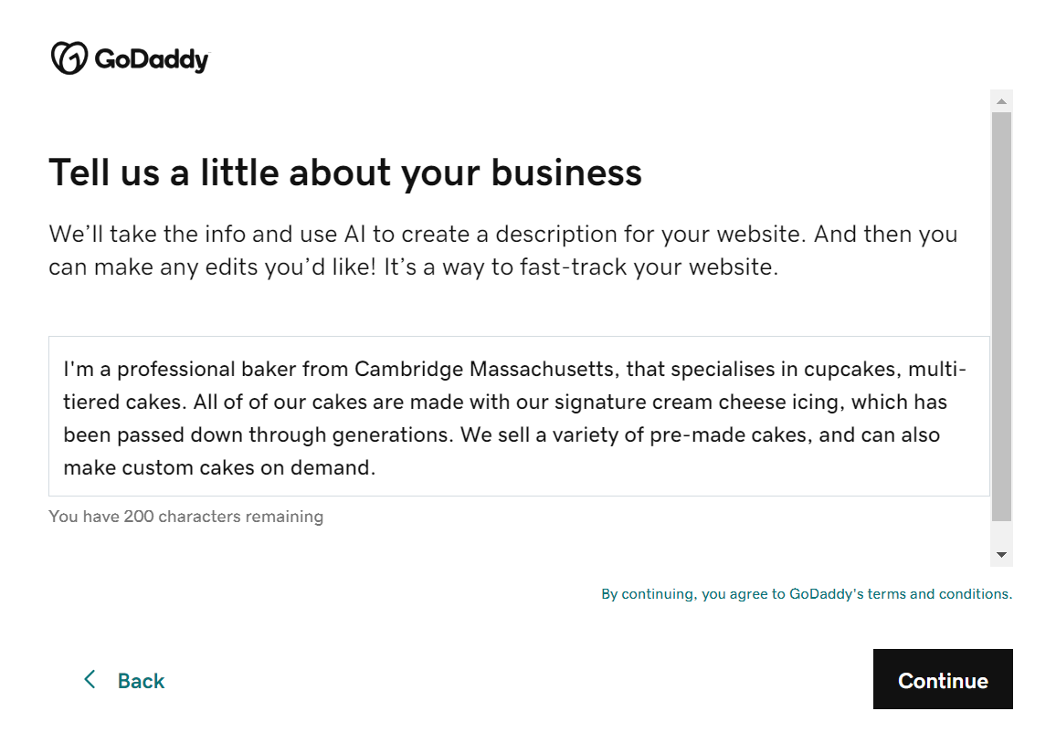 GoDaddy AI site builder
