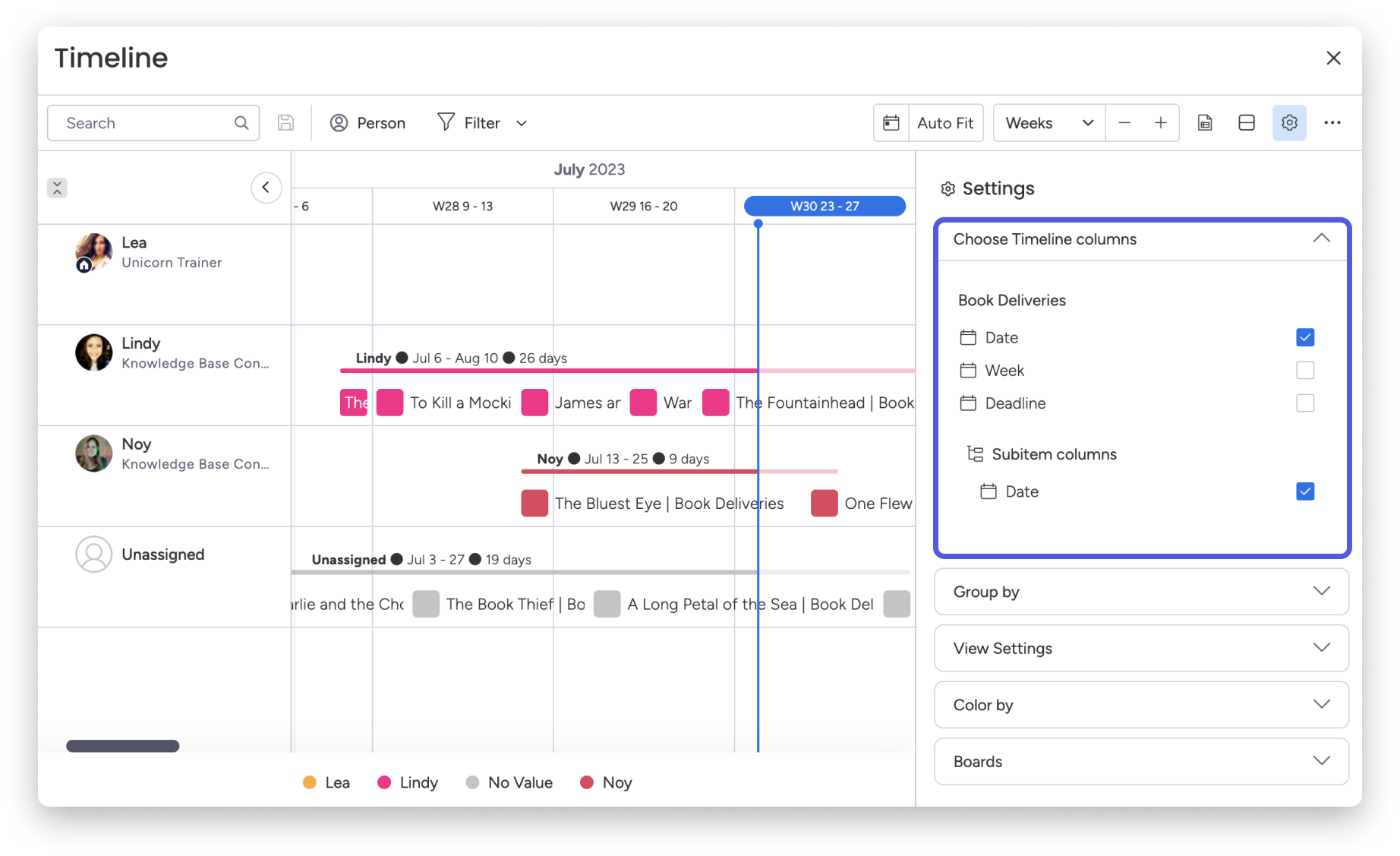 monday CRM lets you edit your timeline by date, deadline, type of work, and more