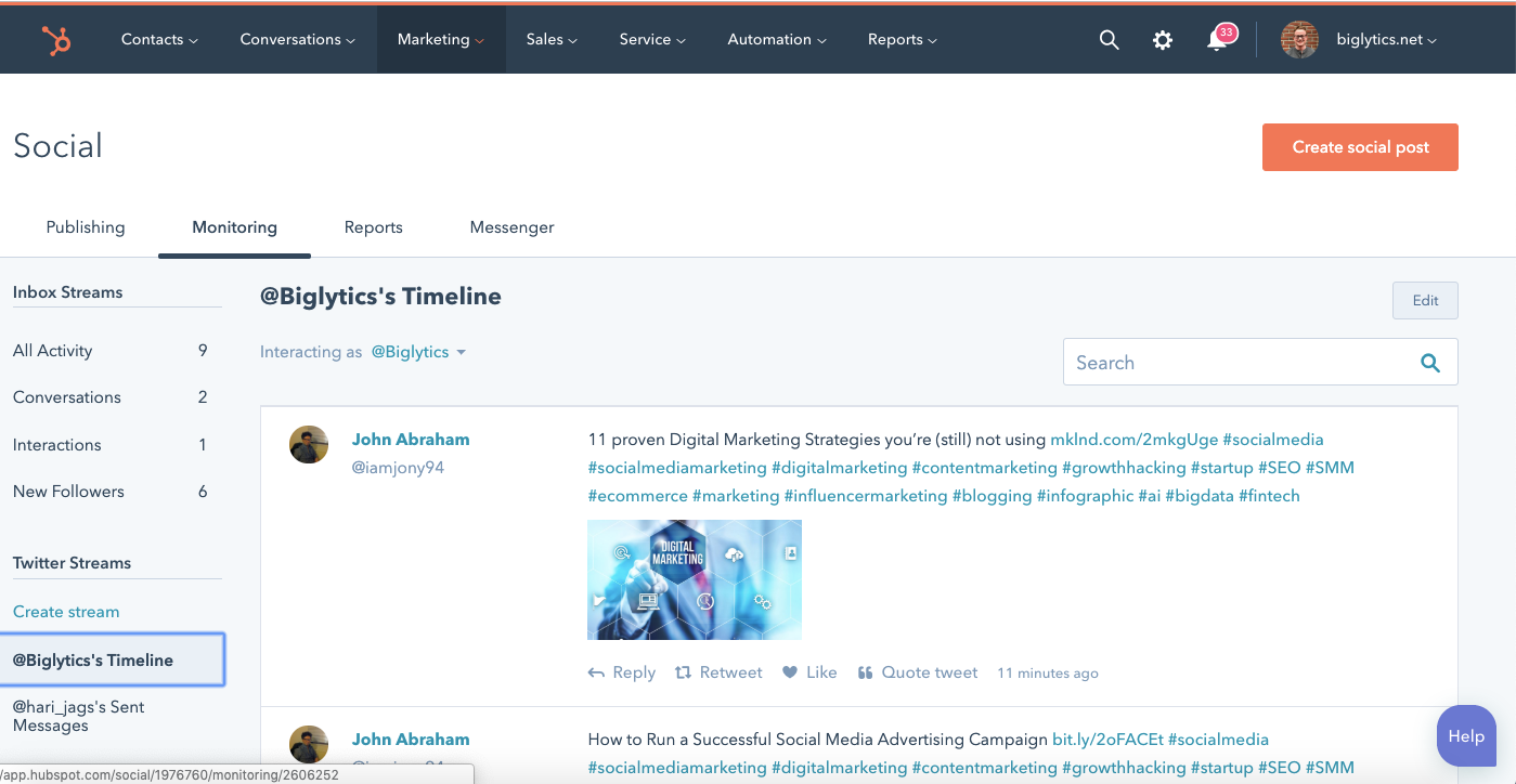 Hubspot Social Media Timeline