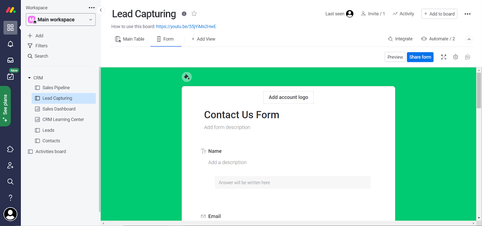 monday CRM lead capture