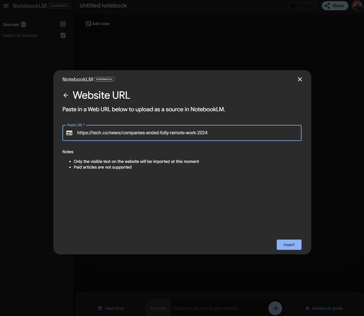 NotebookLM Add Website