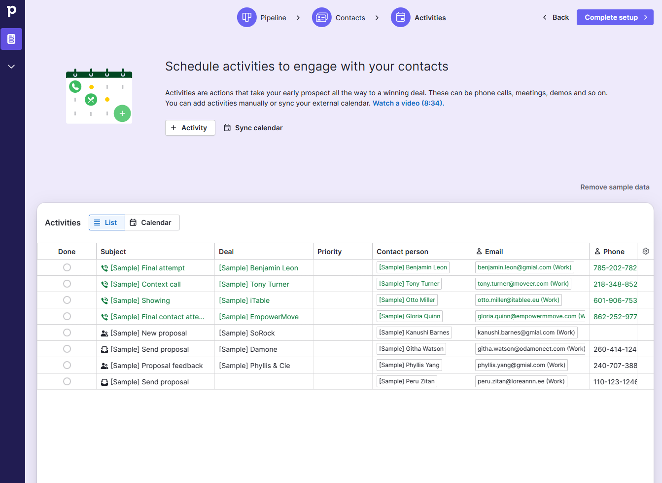 Pipedrive Activity Setup