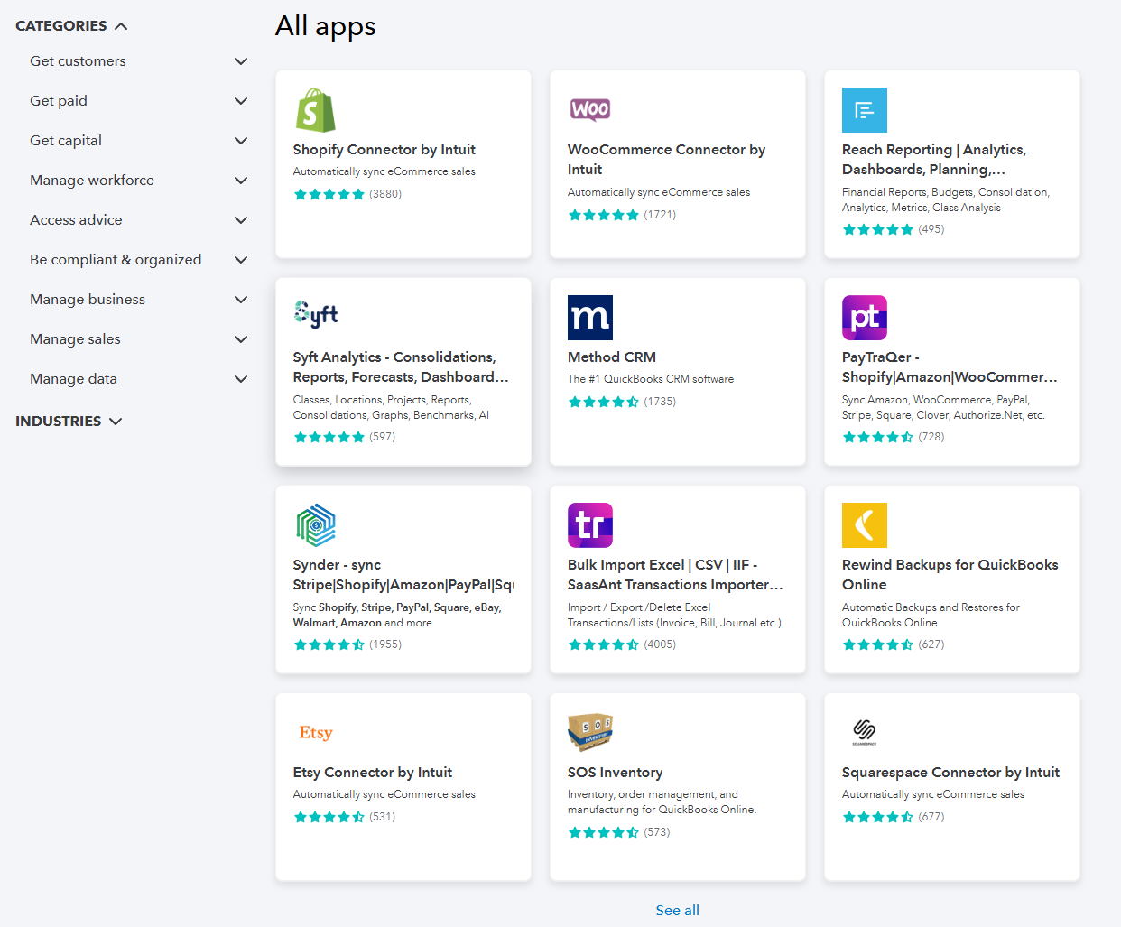 The QuickBooks app library provide us with access to more than 750 third-party integrations. Source: Tech.co testing