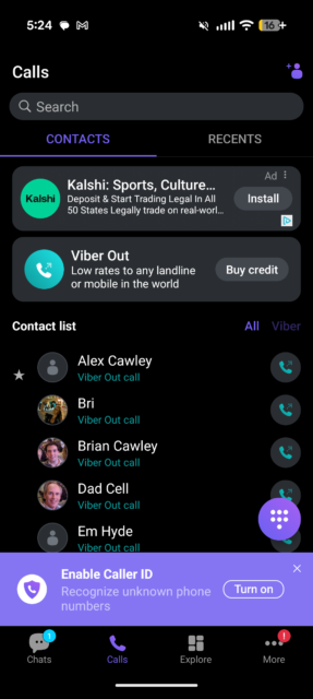 Rakuten Viber Calls Interface