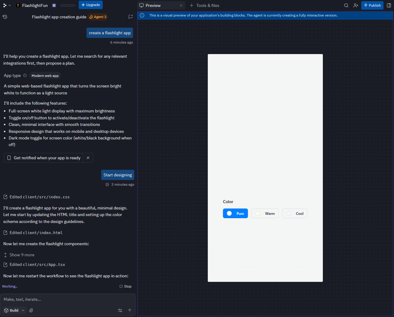 Replit providing a list of features it's going to include in a flashlight app. Source: Tech.co Testing