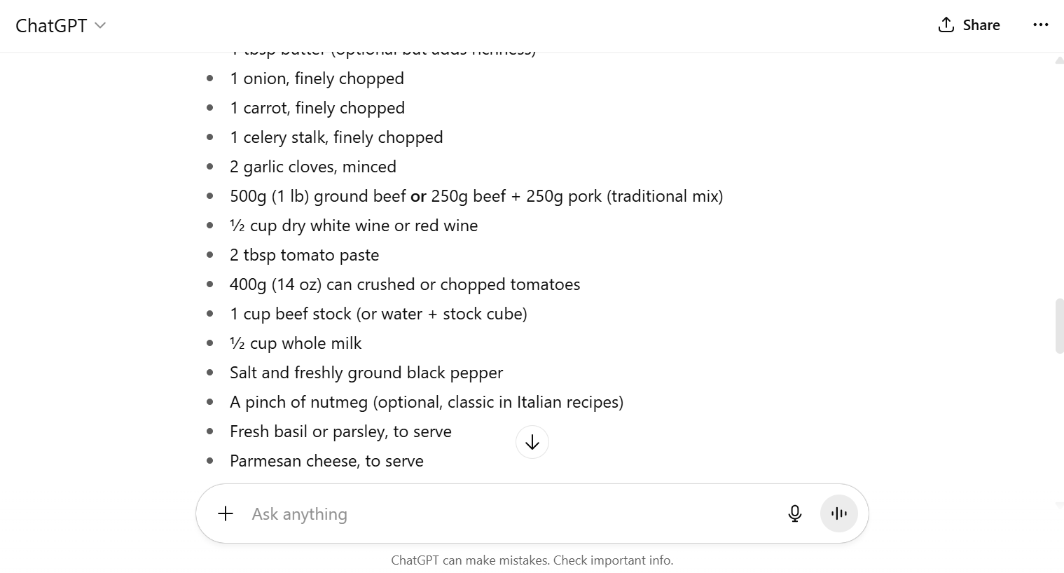 Asking ChatGPT to produce a recipe. Source: Tech.co testing