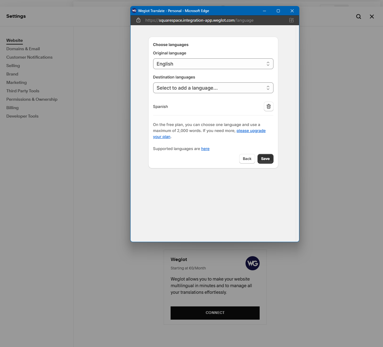 Squarespace WeGlot integration