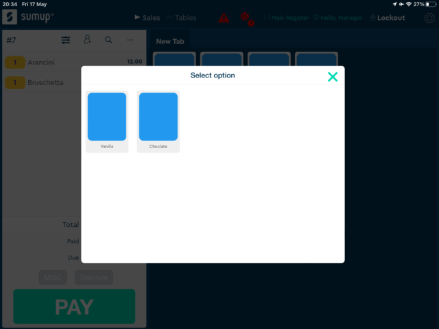 The SumUp product variant function lets users pick different flavors of the same product.