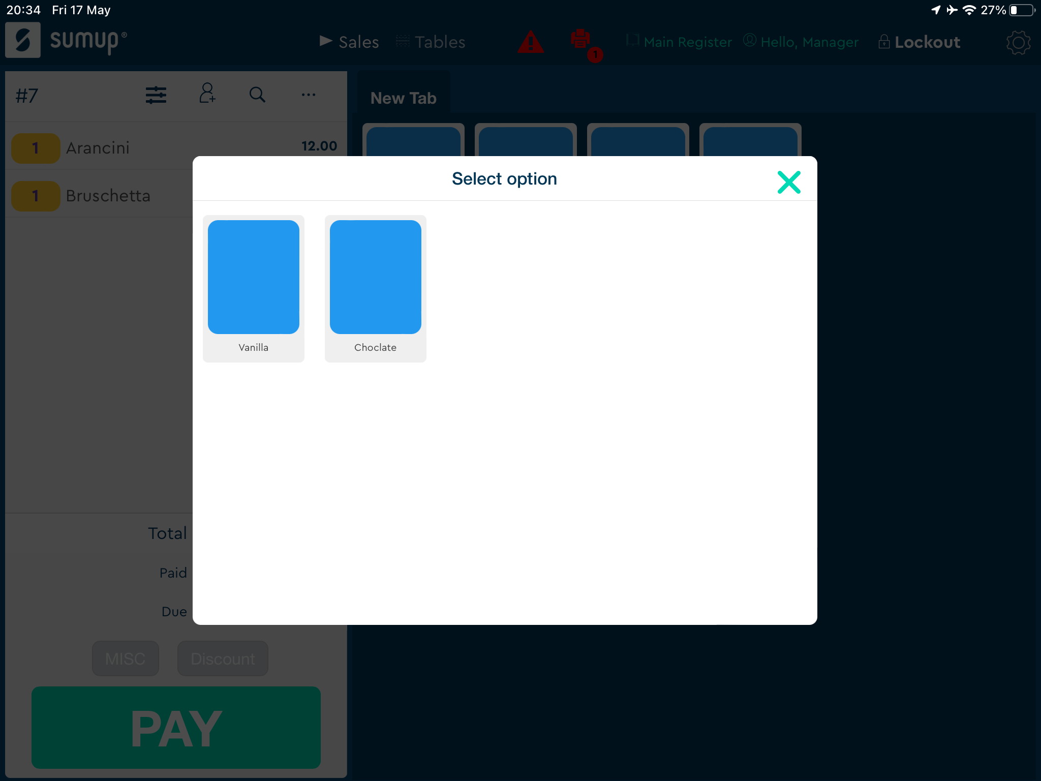 The SumUp product variant function lets users pick different flavors of the same product.