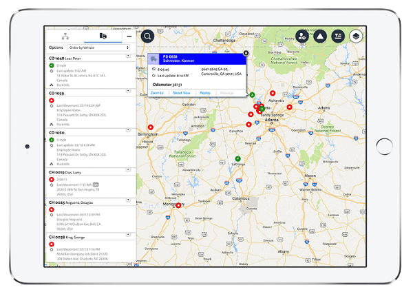 The Verizon Connect Reveal live map on an iPad