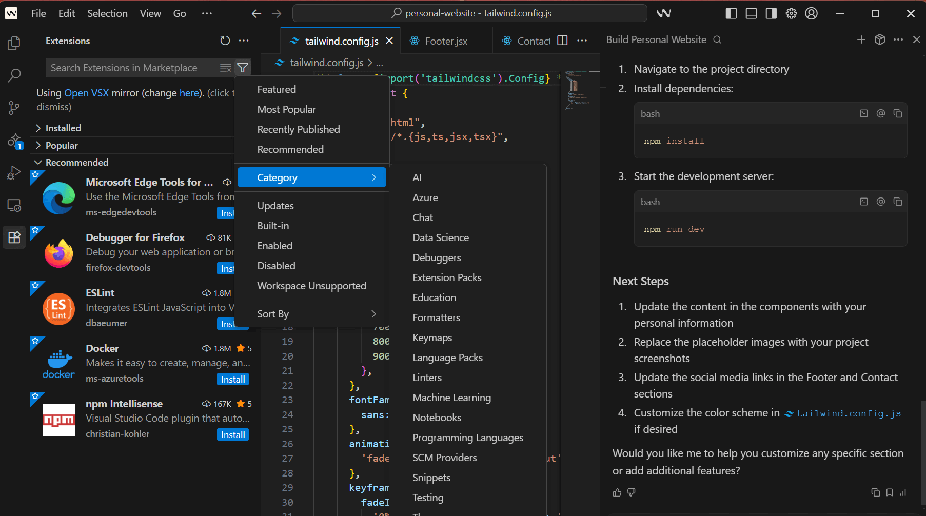 Scrolling through Windsurf's extension marketplace. Source: Tech.co Testing