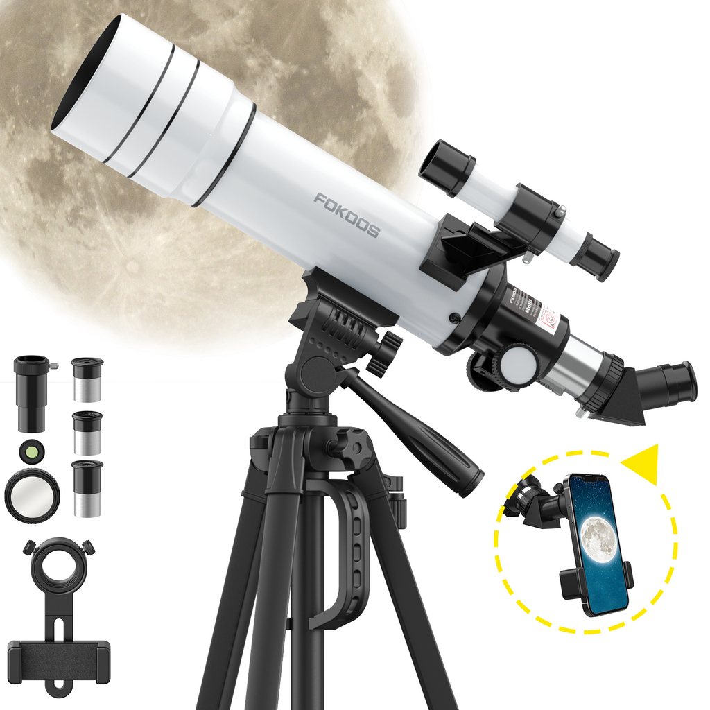FOKOOS FT10 Telescope for Adults & Kids, 70mm Aperture 400mm AZ Fully Multi-Coated Mount Astronomical Refracting Telescope 20X-333X, Portable Tripod, Phone Adapter