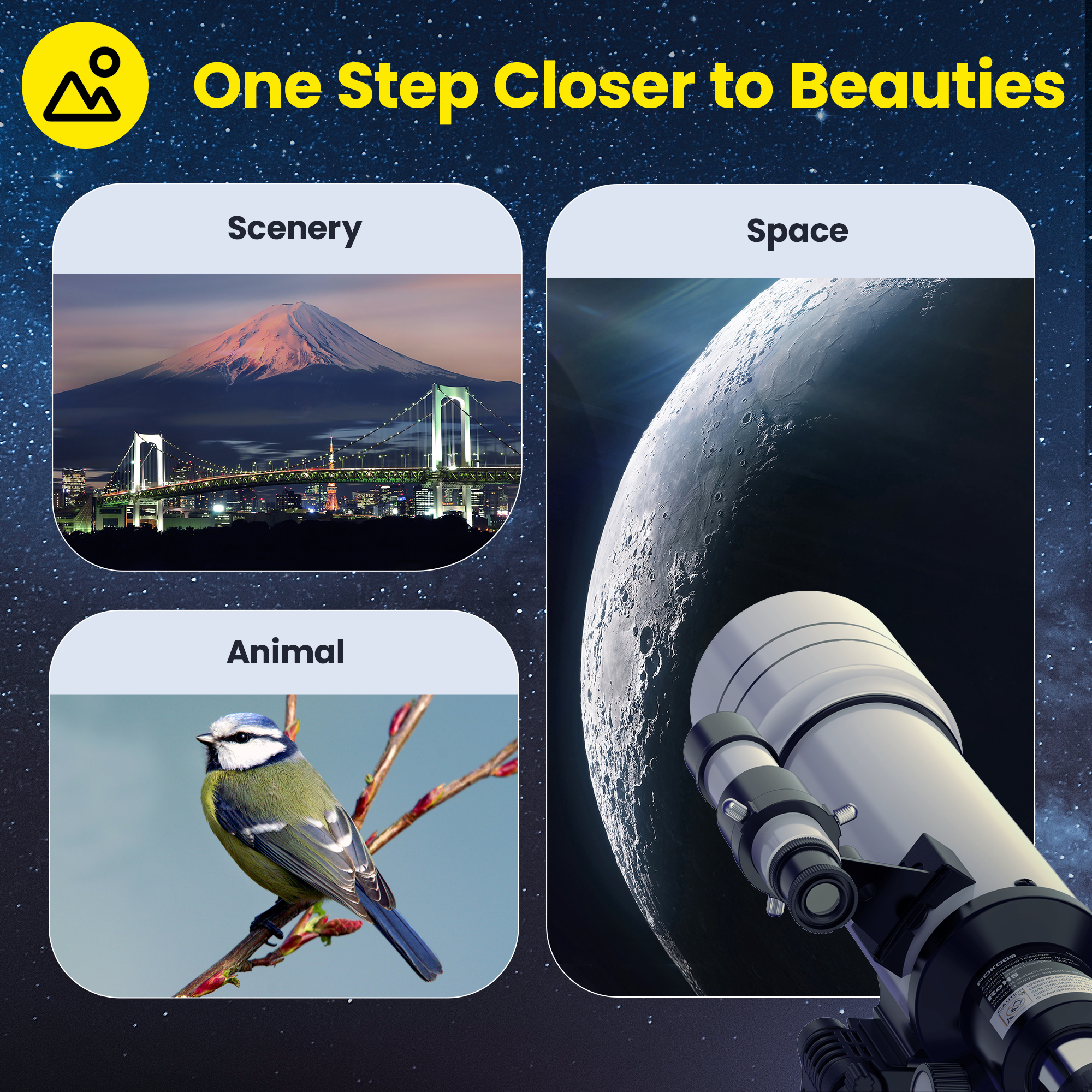 FOKOOS FT10 Telescope for Adults & Kids, 70mm Aperture 400mm AZ Fully Multi-Coated Mount Astronomical Refracting Telescope 20X-333X, Portable Tripod, Phone Adapter